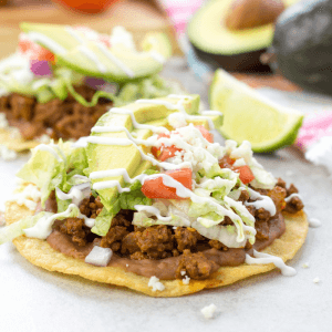 Ground Beef Tostadas, Taco Tuesday recipes, Cinco de Mayo recipes, how to make tostadas, corn tortilla tostada, spicy ground beef